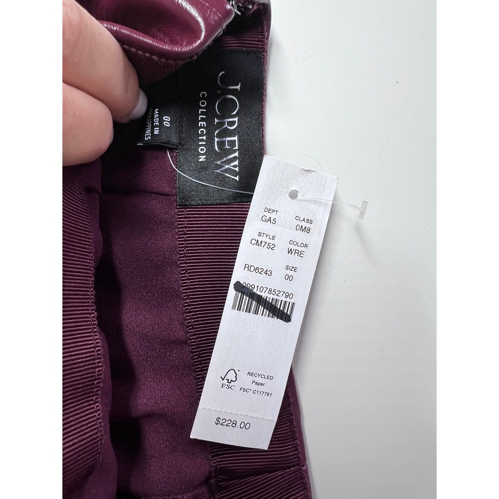J.Crew Collection Faux Leather Midi Skirt Wine Burgundy Textured Glossy Size 00 - Picture 8 of 8